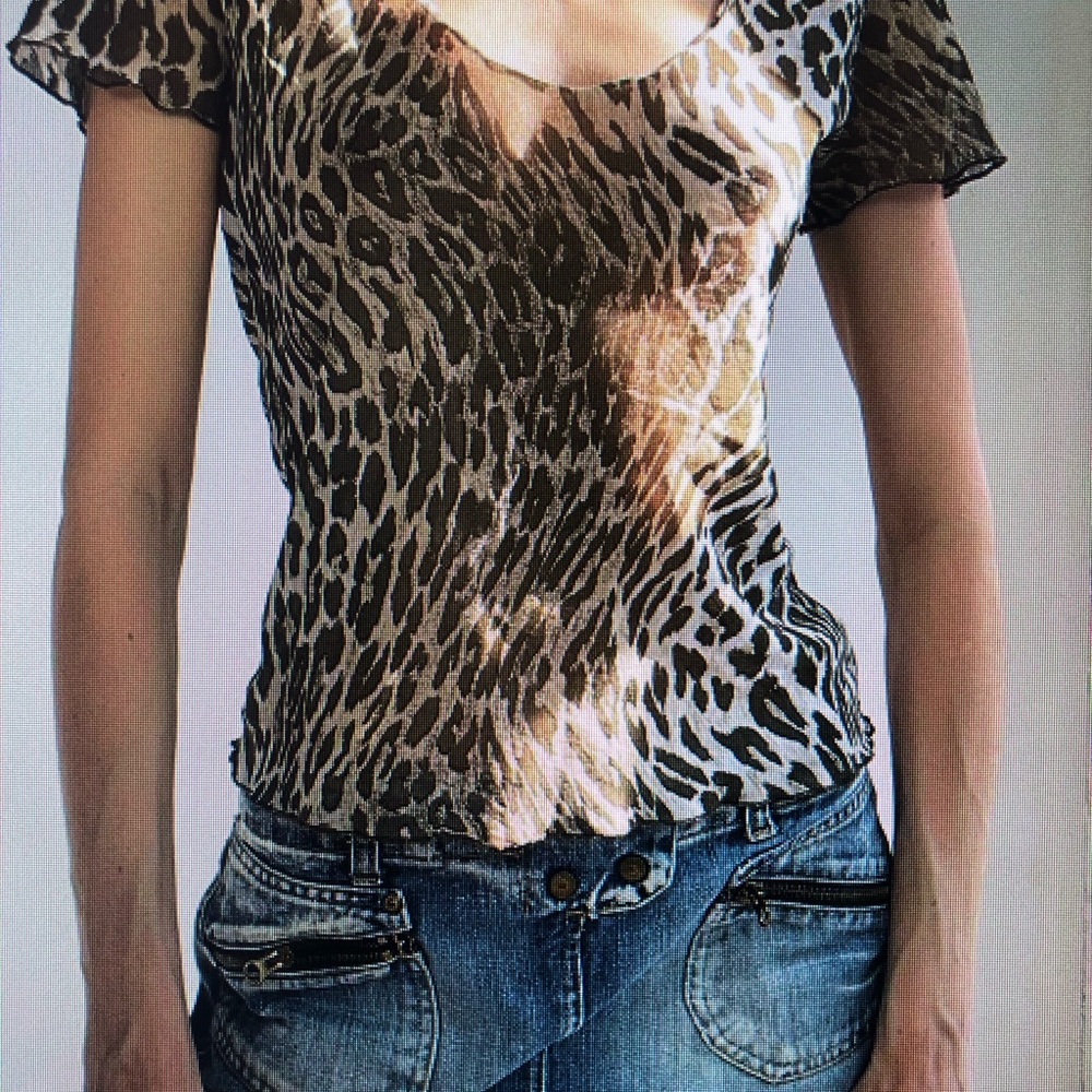 Brown and Black Fitted Blouse with Animal Print